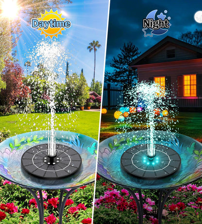 SZMP Solar Water Fountain, 2026 Upgrade 3.5W Solar Bird Bath Fountain Pump with Color LED Lights, 7 Nozzles & 4 Fixed Rods for Garden, Patio, Pond, Pool, Fish Tank, Outdoor Water Feature