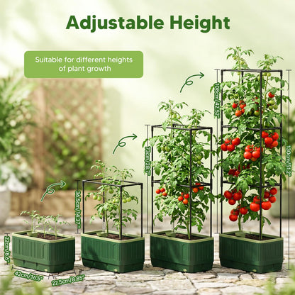 MQJIAZHI Raised Garden Bed with Tomato Cages，52"/4.3ft Tomato Planter with Trellis,Adjustable Height,Self Watering Planter Box for Vegetables & Climbing Plant Indoor Outdoor Balcony Patio (2)