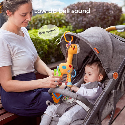 TUMAMA Giraffe Hanging Rattle Toys, Soft Baby Hanging Toys with Wind Chimes, Stroller Car Seat Crib Plush Animal Activity Toy Gift for Newborn Toddlers 0,3,6,9,12,36 Month