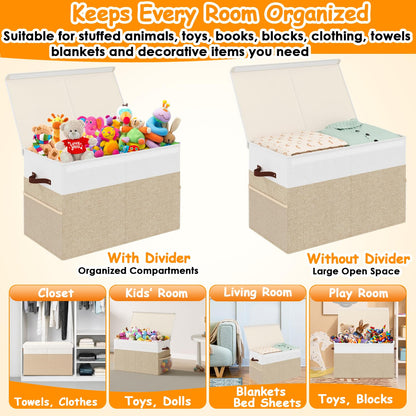 Fineonly Large Toy Storage Box with Lid Upgraded Toy Storage Chest Organizer with Divider Foldable Toy Bin for Kids Boys Girls Playroom Nursery Bedroom (25"x13"x16")