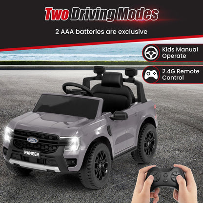 Licensed Ford Ranger Ride on Car for Kids by OLAKIDS, 12V Electric Vehicle Truck with Remote Control, Toddlers Battery Powered Toy with 2 Speeds Wheels Suspension Storage Space Bluetooth USB (Gray)