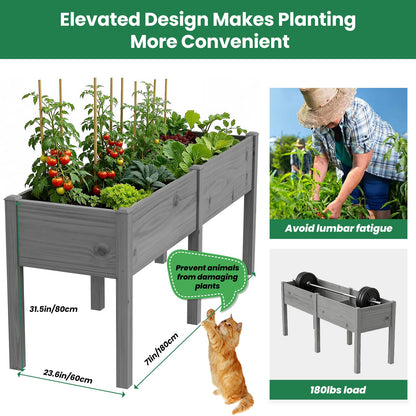 SUNYRISY Dual Wooden Raised Garden Bed Outdoor with Legs for Gardening, 71" L x 23.6" W x 31.5" H Elevated Planter Garden Box Raised Bed for Vegetable Flower Herb, Gray
