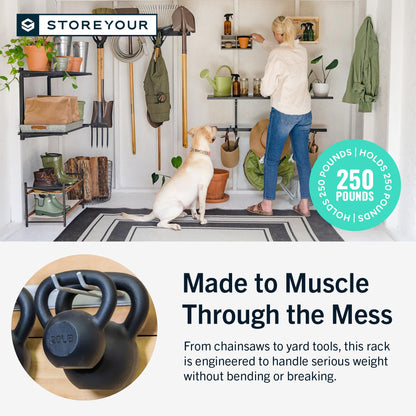 StoreYourBoard 36" Garage Tool Organizer Wall Mount | Garden Tool Organizer System | Heavy Duty Garden Tool Storage Rack for Yard Tools Rakes Shovels 250lbs Garage Organization | 4 PVC Coated Hooks