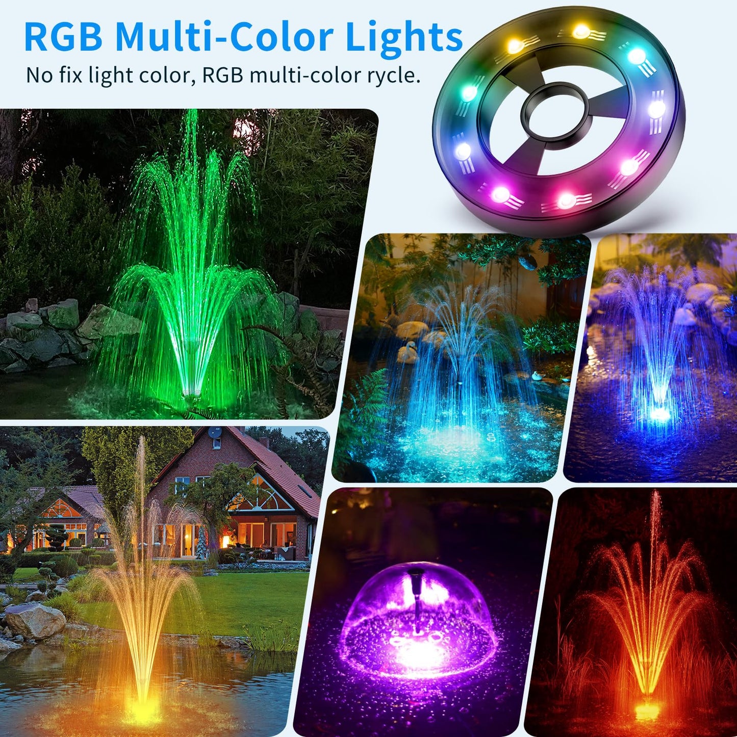 Antfraer Pond Filter with LED Lights, RGB Pond Filter with 660GPH Pump Fountain Kit, Filter Box with RGB Auto-Cycle LED Lights & 3 Spray Modes for Outdoor Ponds Clean Clear and Build Water Features