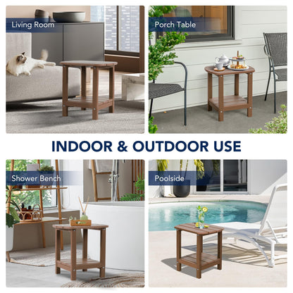 nalone Adirondack Side Table 16.5" Outdoor Side Table HDPE Plastic Double Adirondack End Table Small Table for Patio(Wood)