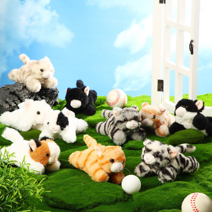 Lenwen 10 Pcs Cat Stuffed Animals Bulk Soft Cuddly Kitten Plush Sets Kittens Assorted Fluffy Stuffed Cats for Kiddos Birthday Gift Pet Party Favors Stuffers(Prone Style)