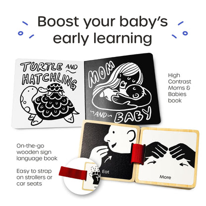 Quiggly High Contrast Baby Toy Set - Black and White Newborn Sensory Toys - Tummy Time Mirror, 25 Visual Stimulation Cards & Board Book - Infant Play Kit for Newborns 0-3 Months (Standard)
