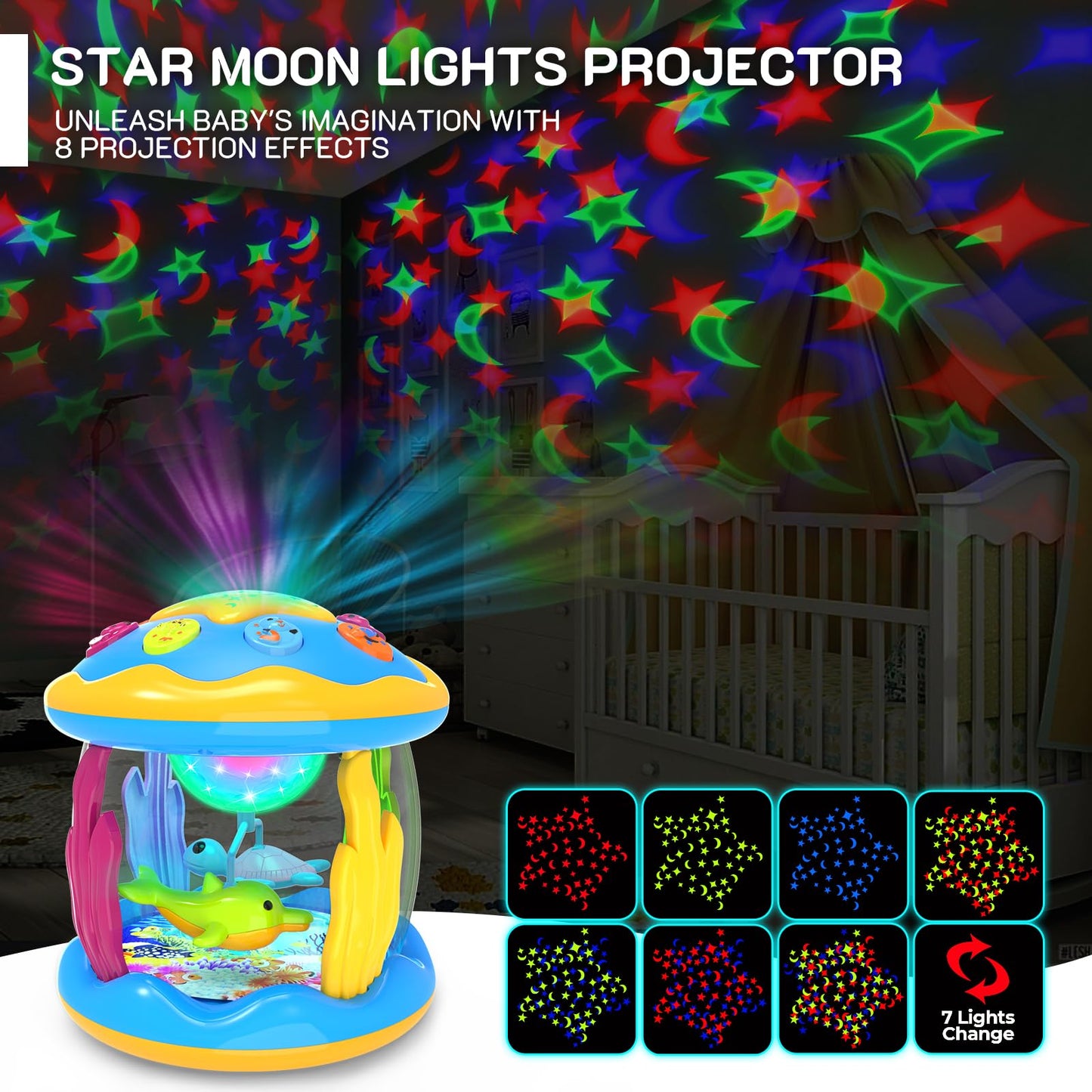 Baby Toys 6 to 12 Months, Musical Crawling Turtle Toys & Projector Rotating Light Up Toys, Early Learning Educational Toy with Light & Sound, Birthday Toy for Infant Toddler Boy Girl 7 8 9 10 11 month