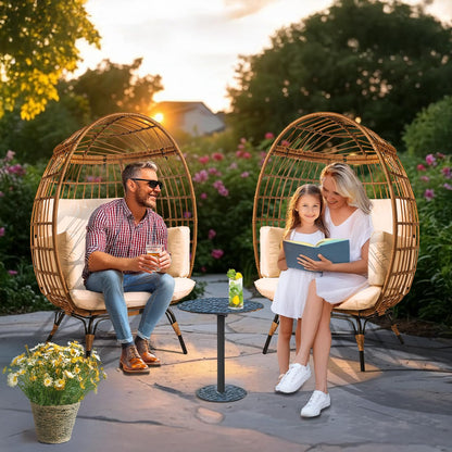 Maple99 Wicker Egg Chair Outdoor - Patio Chair, Rattan Chair, Wicker Chair PE Rattan Perfect for Backyard Lounger, & Balcony, Garden, Indoor, Steel Frame, Ivory,