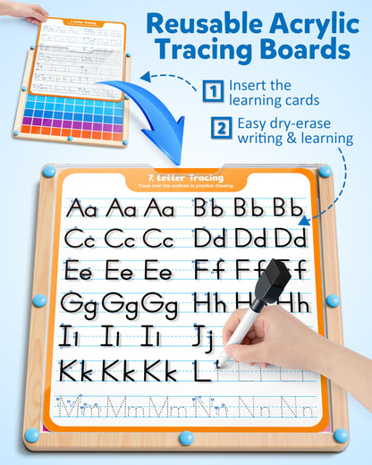 Coogam Handwriting Hundred Board, Math Manipulative Wooden Montessori 1-100 Number Toys, Alphabet Writing Practice for Preschool Educational Activity, Fine Motor Learning Game for Kids Age 3-8