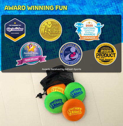 Soft Stone Skippers Game - Fun Pool Toys for Kids All Ages - 4 Pack Water Skipping Discs Set - Beach Games Summer Beach Gifts for Boys & Girls Ages 3 4 5 6 7 8 9 10 11 + Year Old - Water Toys