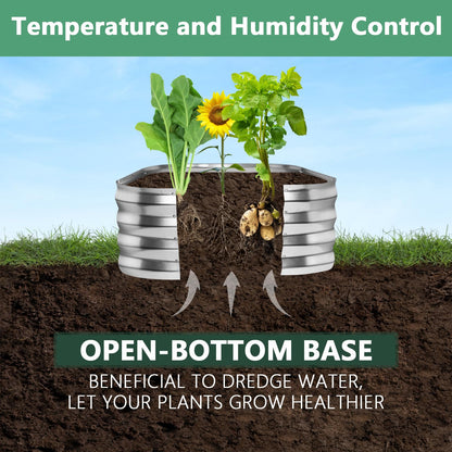 RAYKEEP Raised Garden Bed Kit Outdoor, 2pcs 3x3x1FT Galvanized Oval Planter Box, Large Metal Garden Boxes for Planting Vegetables, Fruits, Flowers
