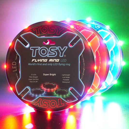 TOSY Flying Ring - 12 Monocolor LEDs, Super Bright, Lost Mode, Auto Light Up, Easter Basket Stuffers Gift for Kid/Teen/Boy/Girl, Safe, Waterproof, Pool/Beach/Camping Toy, 3-Pack