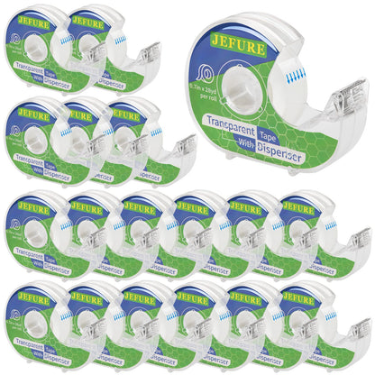 JEFURE 18 Pcs Transparent Tape with Dispenser, 0.7 x 1000 in Clear Tape Rolls Bulk, Office Tape Refills for Desk, Craft, and Gift Wrapping