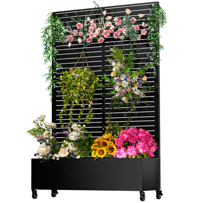 GTSABWAY Metal Planter Box with Trellis,72"x47"x16"Galvanized Steel Outdoor Raised Garden Bed with Privacy Screen,with Drainage Holes & Lockable Casters for Climbing Plants,Vegetables,and Vines(BYC)
