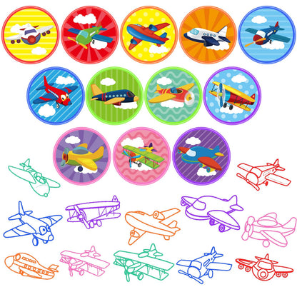 Cinrobiye 24 Pcs Airplane Stampers for Boys Girls, Aviation Party Supplies Favors, Classroom Rewards, Carnival Prizes, Goody Bag Pinata Fillers for Let’s Fly Travel Party