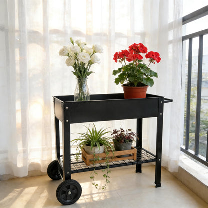 CNEIESD 32" Tall Raised Garden Bed Outdoor with Wheels, 16.7" W Planter Box, 400LBS Capacity,Elevated Planter Box on Wheels for Indoor/Outdoor Vegetables, Herbs & Flowers