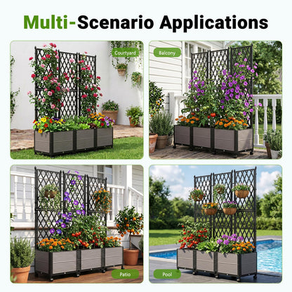 DoCred 63" H Raised Garden Bed Planter Box with Trellis, Floorstanding Vertical Horticulture Planter Box Tomato Cage with Wheels for Vine Climbing Plants, Flowers, Herbs