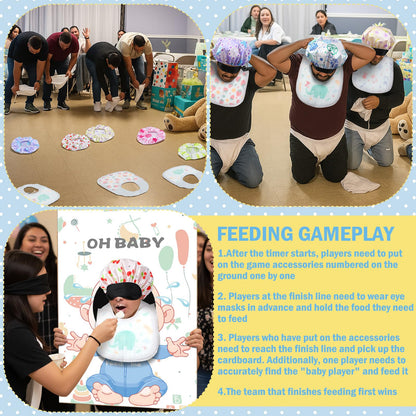 Liitrsh 6 Sets Funny Blindfolds Baby Shower Games Feed Me Baby Shower Games Set Include Eye Mask Bib Spoon Diaper Cap Foam Board Gender Reveal Activities Play for Guests Gender Reveal Party Favor