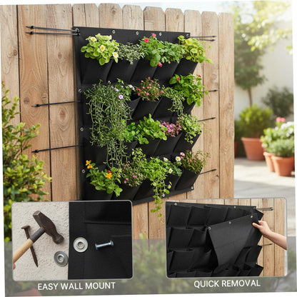 Bemonew Vertical Planter Vertical Garden Planter with 36 Pockets, Living Wall for Indoor Outdoor Use, Thick Non-Woven Fabric Planting Bag (Black, 39.4"x39.4")