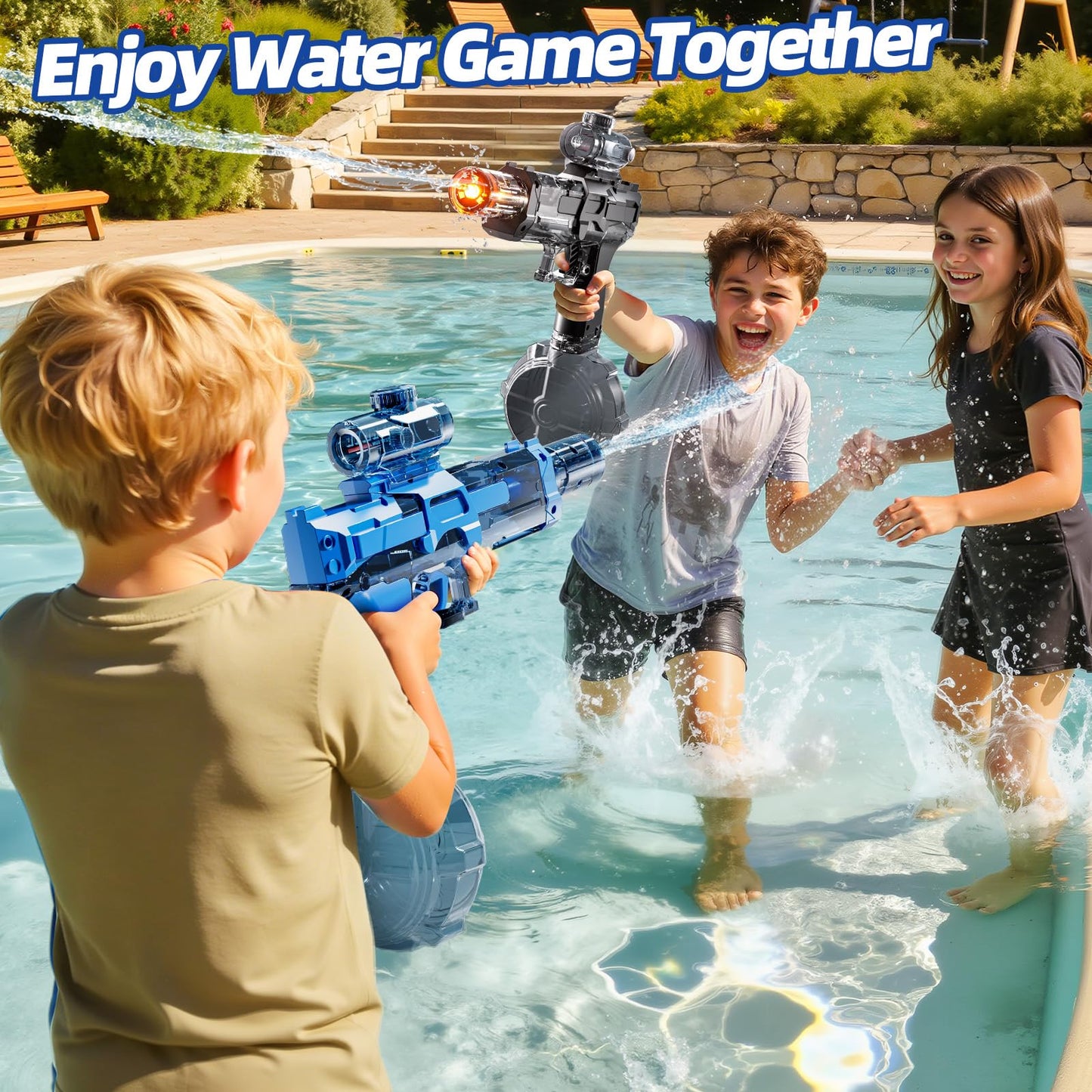 GYYCKTD 2 Pack Electrical Water Squirt Toys for Kids Aged 8 9 10 11 12, Light Up Automatic Squirter Toy with Sound, Outdoor Activity Water Soaker Toys, Beach Party Pool Game Playset for Boys Girls 8+