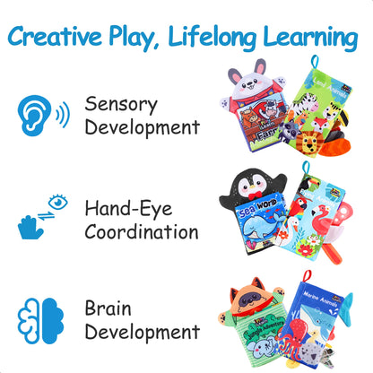 iPlay, iLearn Soft Baby Books 1 Year Old, Babies Animal Cloth Book 6-12 Month, Infant Touch Feel Crinkle Book, Toddler Carseat Crib Bedtime Toy Newborn Birthday Stocking Gift 9 18M 2 3 Yr Kid Boy Girl