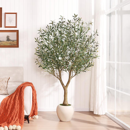 VeriNatural Olive Trees Artificial Indoor,6Ft Large Faux Plants,Tall Fake Tree with 12in White Round Planter,Full & Lush Faux Olive Tree for Home Decor Living Room, Office or Bedroom,Housewarming