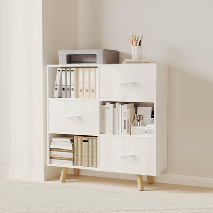 ELYUP Bookcase with Fabric Storage Bins - 6 Cube Organizer Display Bookshelf for Home Office, White