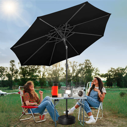 FLAME&SHADE 9ft Patio Umbrella - 2 Tiers Outdoor Umbrella with Push Button Tilt and Crank for UV Protection, Table Market Umbrella for Garden, Deck, Backyard, Pool and Beach(Black)
