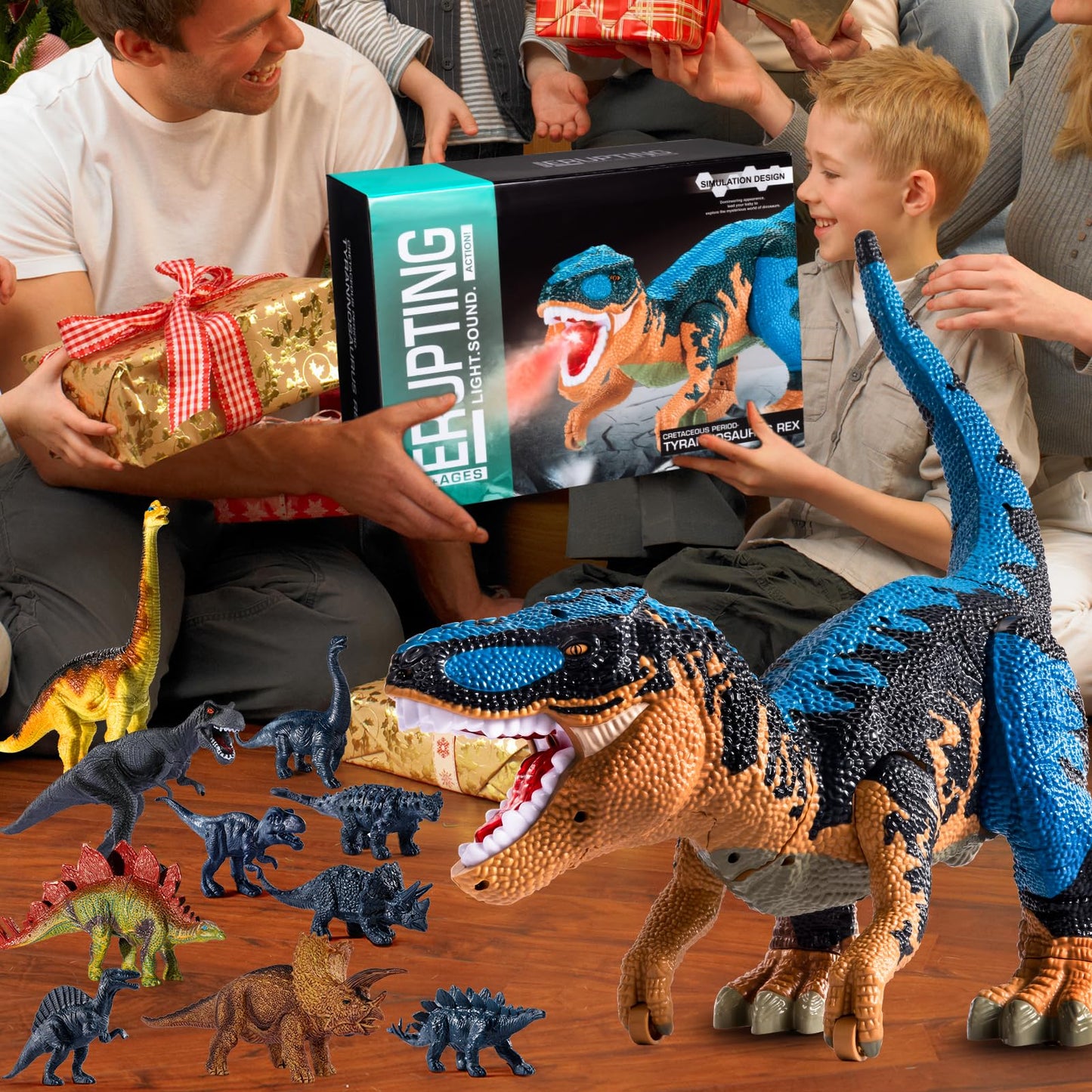 BLmukce 24" Large Dinosaur Toys for Kids 3-5, Big Dinosaur Tyrannosaurus rex Figure Toy with 10+ Dinosaurs Belly Storage, Gliding Wheels, Lights Sounds & Mist Spray – T-Rex that eats Toy for Boys Gift