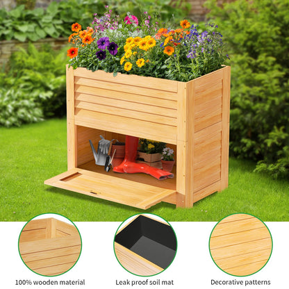 SUNYRISY Wooden Raised Garden Bed with Storage Box, 34" L x 18" W x 30" H Elevated Large Planter Box for Planting Herb Vegetable Flower Outdoor Indoor, Wood