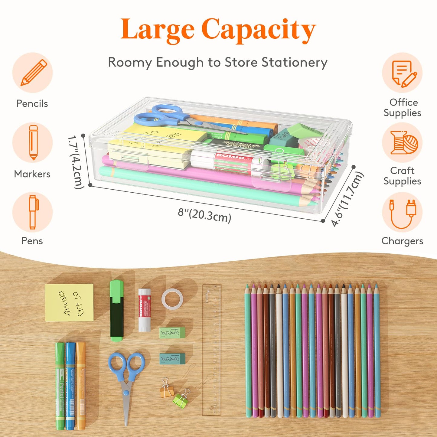 Lifewit Plastic Pencil Box with Snap-tight Lid, Large Capacity Hard Pencil Case, Craft organizer for Art Supply,Office, 4 Pack