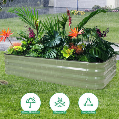 1MORE Raised Garden Bed -5X3X1 Galvanized Planter Box for Outdoor Gardening,4 in 1 Modular Raised Bed Kit with Protective Tape, Gloves for Herb,Ideal for Vegetables and Plants.Green-1Pack