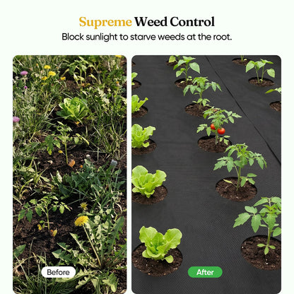 Grenebo Weed Barrier Fabric, 4FT x 100FT, Non-Woven Landscape Fabric, Easy to Cut & Fray-Resistant, Breathable & Permeable, Landscaping Fabric with 30 Stakes, for Gardens, Flower Beds, Vegetable Plots