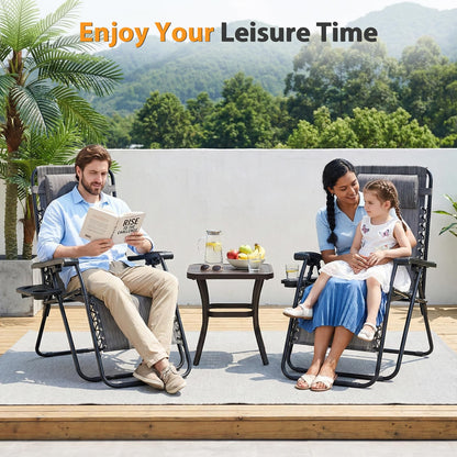NEWBULIG Zero Gravity Chair Set of 2, Lounge Chair Folding Portable Adjustable Camping Reclining Chairs with Adjustable Pollow, Mesh Back, Cup Holder Trays Lawn Patio Chair for Pool Beach - Grey