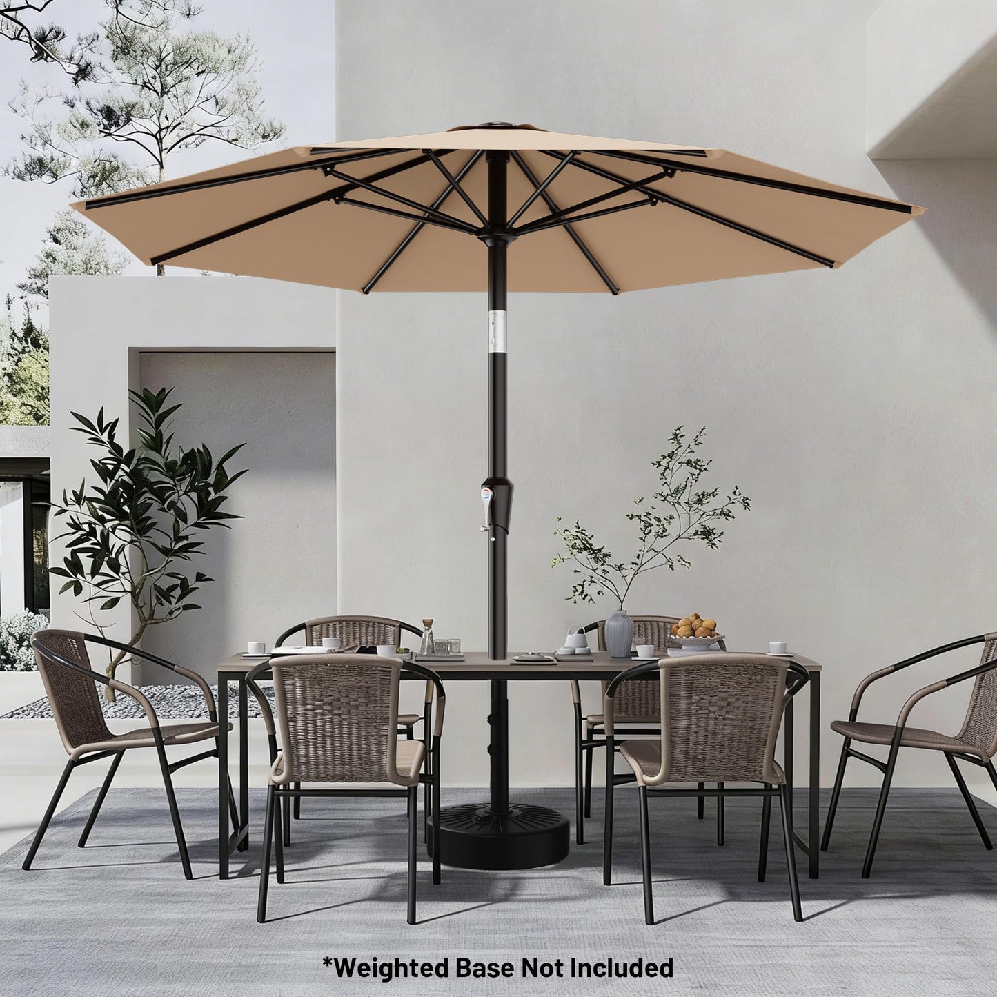 AreShark 9 FT Patio Umbrella for Outdoor, Outdoor Table Umbrella with Push Button Tilt and Crank, Outdoor Patio Umbrellas with 8 Sturdy Ribs for Market, Garden, Pool (Beige)