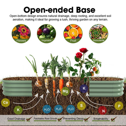 IDEA FAMILY 8x2x1ft Oval Galvanized Raised Garden Bed Outdoor 9-in-1 Large Metal Modular Planter Box Raised Beds for Gardening,Vegetables,Fruits,Flowers & Herbs (Green)