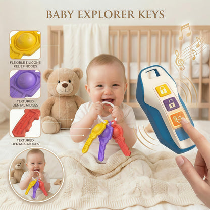 YINGZHIXING Toy Car Keys for Toddlers 1-3, Soft Silicone Baby Teething Toys with Gentle Lights and Sounds, Non-Toxic Lightweight Pretend Play Sensory Toys for 1 Year Old Boy Girl Birthday Gifts,(blue)