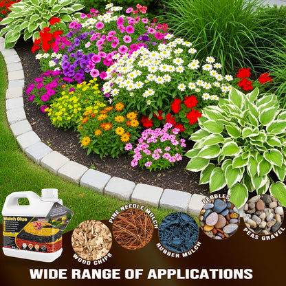 Mulch Glue - 32 OZ Rubber Mulch for Landscaping, Pet Safe Rock Glue, Ground Coverage Gravel Glue, Stone Sealer, Mulch Adhesive for Pathway, Patio, Plants, Fast Dry Non-Toxic No Mixing Required