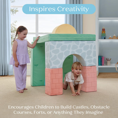 Delta Children 7-Piece Foam Fortress - Soft Climbing Toys, Baby Foam Climbing Blocks for Toddlers, Foam Play Gym Climber Structure, Indoor Climb and Crawl Activity Play Set, Castle Creek