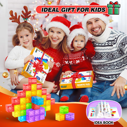 Feoxialy Magnetic Blocks - 52pcs Translucent Magnetic Cubes, Digit Building Blocks Magnet Toys for Kids, Rainbow STEM Creativity Toys 3+ Year Old Boys & Girls Toddlers Kids Christmas Birthday Gifts