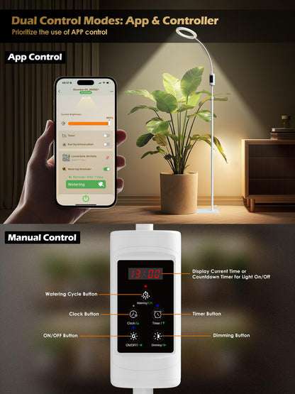 Smart Grow Lights for Indoor Plants, 24W Plant Light with Auto-Timer, Full Spectrum LED Grow Light, Adjustable Height & Stepless Dimming,Plant Assistant Suitable for Most Plants (White)