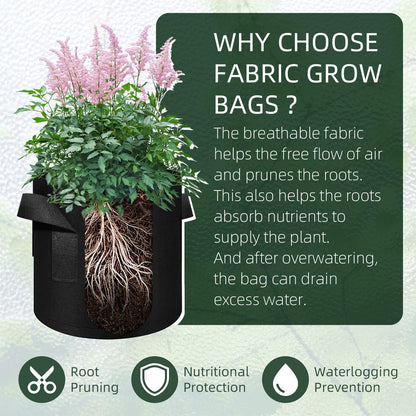 AkiiGer 5/10/12/20/30 Pack 10 Gallon Grow Bags, Heavy Duty Thickened Nonwoven Fabric Pots with Handles, Plant Grow Bags for Vegetable/Flower/Plant/Fruits, Black