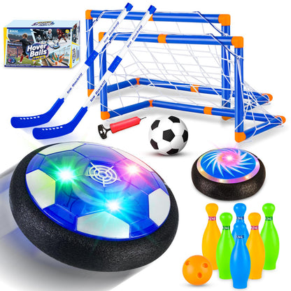 NEUBSAW 4-in-1 Hover Soccer Ball Hockey & Bowling Set, LED Air Floating Sports Toy for Indoor Outdoor Play for Kids Ages 3-12, Birthday for Boys Girls Toddlers