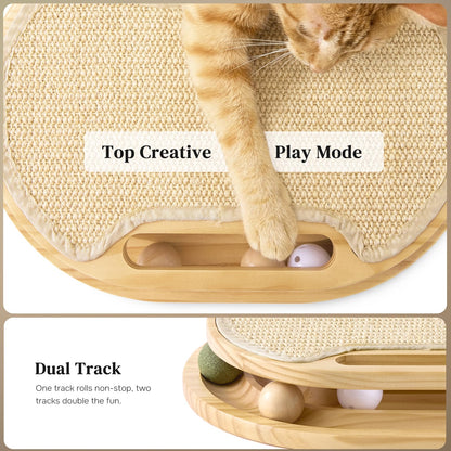 ZOMISIA Cat Scratcher with Ball Track Toy, Sisal Scratch Pad for Indoor Adult Cats, Wooden Interactive Cat Puzzle Toys for Kitten Mental Stimulation Self Play Home Enrichment