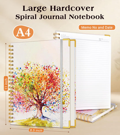 Lined Spiral Notebook Journal for Women, 200 Pages Cute Notebooks 8.5” x 11”, A4 Large Hardcover Spiral Journals with 100 GSM Thick Paper, College Ruled Notebook for Writing Work School, Colorful Tree of Life