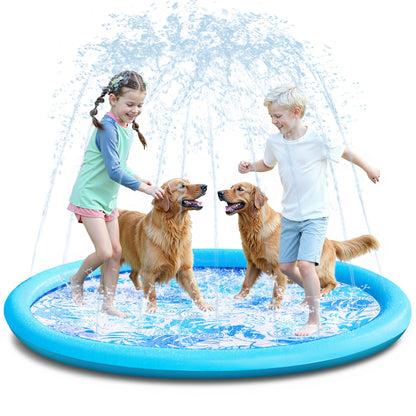 SLOOSH Splash Pad Sprinkler Mat - 6ft Tropical Leaves Outdoor Water Play Toys for Kids Dogs, Backyard Party in Summer Decor Outside Water Games Fountain Pool Children Boys Girls Toddlers Baby (Blue)