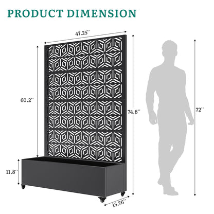 Ultym Metal Planter Box with Trellis 73"x47"x16", Galvanized Steel Raised Garden Bed with Privacy Screen, Lockable Casters, Planter with Drainage Holes for Outdoor Climbing Plants, Vegetables, Patio