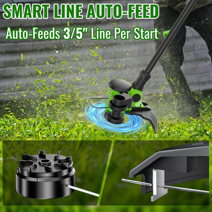 12" Cordless Weed Wacker String Trimmer with 2x5.0ah Battery and Charger, Electric Grass Trimmer 20V Battery Powered Weed Eater String, Edger Lawn Tool Grass Cutter with 8pcs Line Lawn Mover