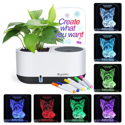 DRYADES Self-Watering Plant Pot with LED Note Board & 7 Colors Pen, Led Acrylic Message Board with Plant Pot,Dog Board Night Light with Planting Pot for Mother's Day/Thanksgiving/Gifts(No Plant&Seed)